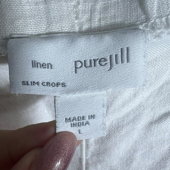 J.Jill PureJill Linen Pull on Slim Crop White Pants, Size Large - Picture 6 of 6